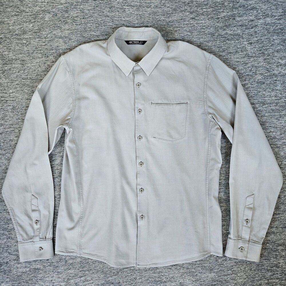 Arc'teryx Long Sleeve Beige Button Down Shirt Men's Large Hiking Gorpcore EUC